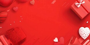 红色浪漫 爱心与礼物场景
