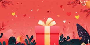 红色浪漫礼物装饰背景图