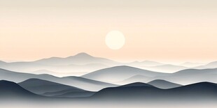 日出群山间的朦胧美景