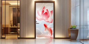 中式玄关荷花锦鲤装饰画