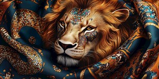 华丽狮王 异域风情织物环绕