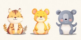 可爱萌趣的三只小动物