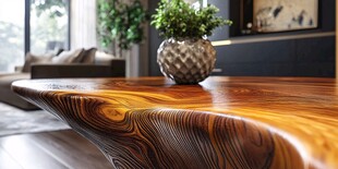 自然纹理实木桌搭配绿植