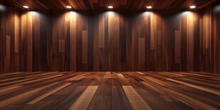 木质墙面与地板的室内空间