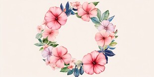 粉色花卉花环水彩插画