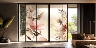 中式花卉移门的雅致客厅