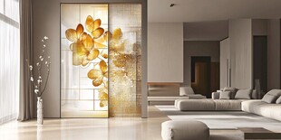 现代客厅中的精美花卉屏风