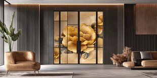 奢华客厅中的花卉艺术屏风