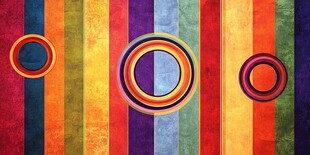 多彩条纹上的圆形艺术图案