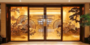 中式古典雕花玻璃双开门