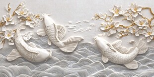 玉雕锦鲤图 灵动祥瑞之景