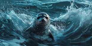 海豹畅游在翻滚的海水中