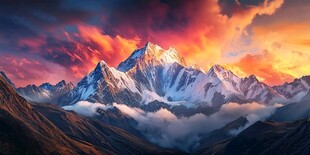 壮丽雪山映绚烂霞光