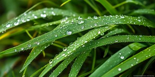 露珠点缀下的翠绿叶片