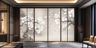 中式客厅梅花屏风装饰画