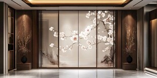 中式雅致客厅梅花屏风背景