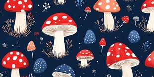 梦幻蘑菇图案 手绘风背景