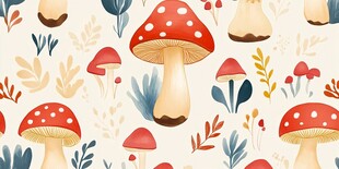 蘑菇植物水彩无缝图案