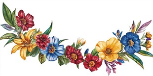 多彩花卉花环装饰图案