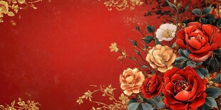 喜庆红底花卉装饰图案