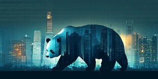 城市中的熊猫剪影奇幻景象