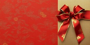 红色喜庆绸带与花纹背景