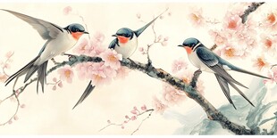 春日燕栖繁花枝头