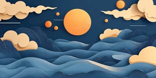 海上日出纸艺风风景图