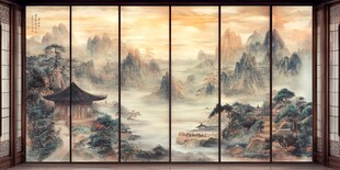 中式山水屏风古韵意境美