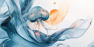 梦幻水母在水墨中舞动