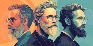 三男士侧面肖像时尚插画