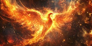 火焰凤凰翱翔于浩瀚宇宙