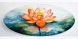 水墨风荷花圆形装饰画