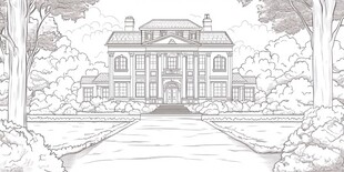 复古风格的豪华庄园素描