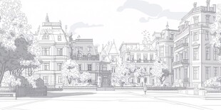 欧式建筑街景线稿图