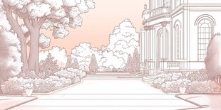 欧式庭院景观线描图