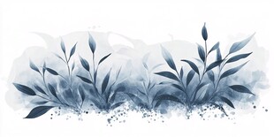 水墨风蓝叶植物插画