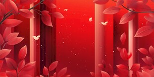 红色叶间蝶舞梦幻背景图