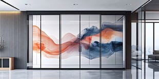 现代客厅水墨风玻璃隔断