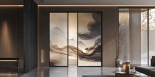 中式山水风客厅移门设计