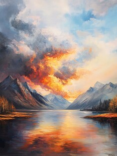 夕阳下的山水绚丽画卷