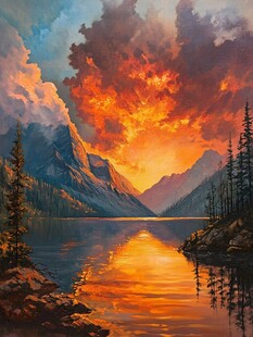 壮丽山景中的绚烂日落