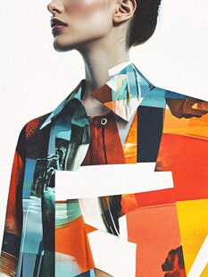 时尚几何拼色女士衬衫