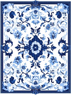 青花瓷风花卉图案地毯