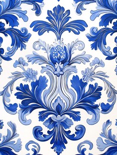 蓝白经典欧式花纹图案