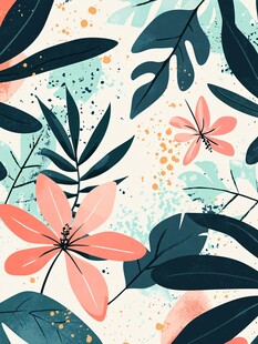 热带花卉树叶清新图案