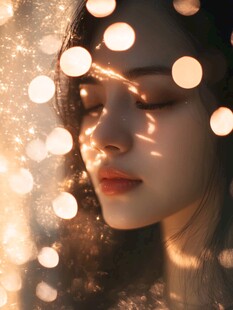 梦幻光斑下的静谧少女