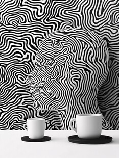 黑白斑马纹头像与咖啡杯