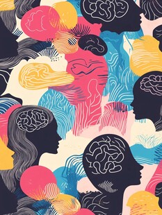多彩人脑与头像抽象图案