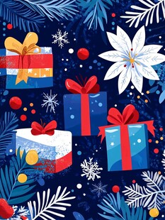 圣诞礼物与节日装饰插画